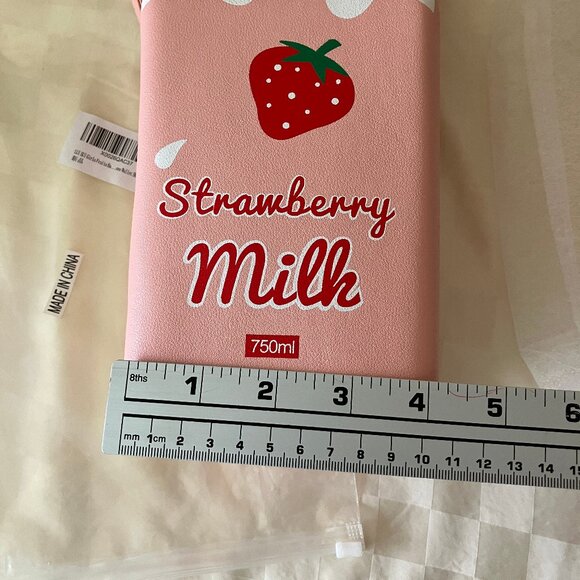 LUI SUI Girl's Fruits one Wallet Shoulder Pink Bag Strawberry Milk Size 4x10x3,5 - Picture 5 of 13